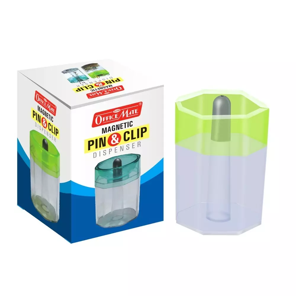 Soni Office Mate Magnetic Pin & Clip Dispenser Compact Transparent Organiser with Magnetic Top, 7 cm Height for Office, Home & Craft Use