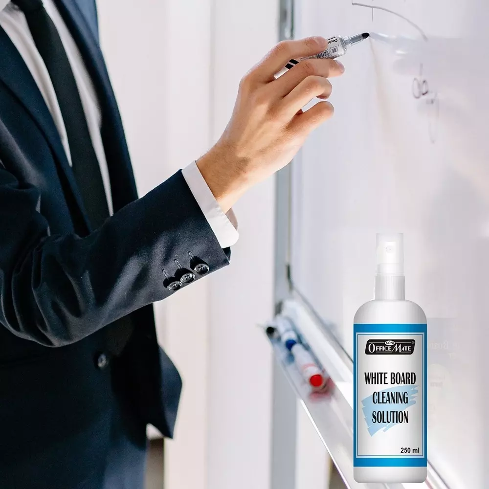 Soni Office Mate 250 ml Whiteboard Cleaning Solution Eco-Friendly Non Toxic and Powerful Stain Remover Spray Bottle for Whiteboards, Glass & More
