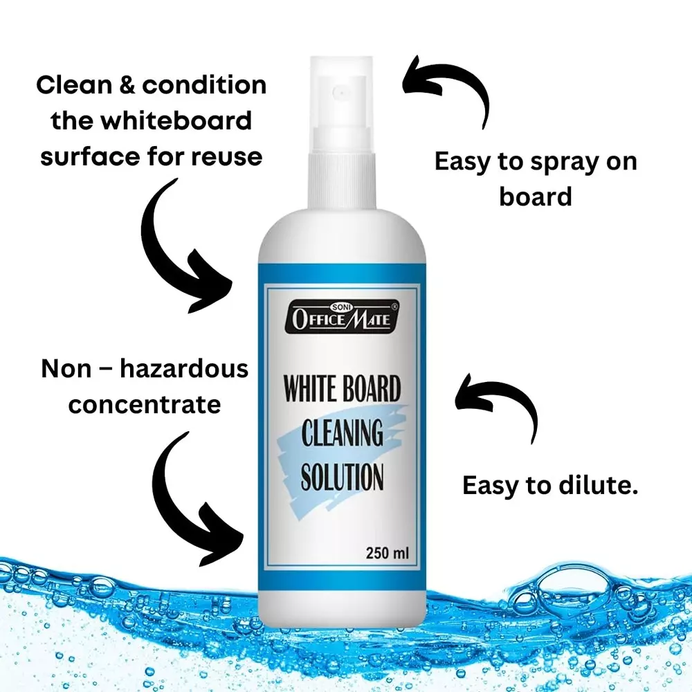 Soni Office Mate 250 ml Whiteboard Cleaning Solution Ecofriendly Powerful Ink Remover Spray Bottle (Pack of 6)