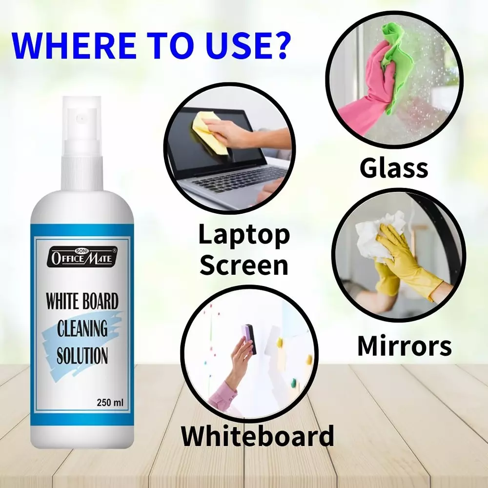 Soni Office Mate 250 ml Whiteboard Cleaning Solution Ecofriendly Powerful Ink Remover Spray Bottle (Pack of 6)