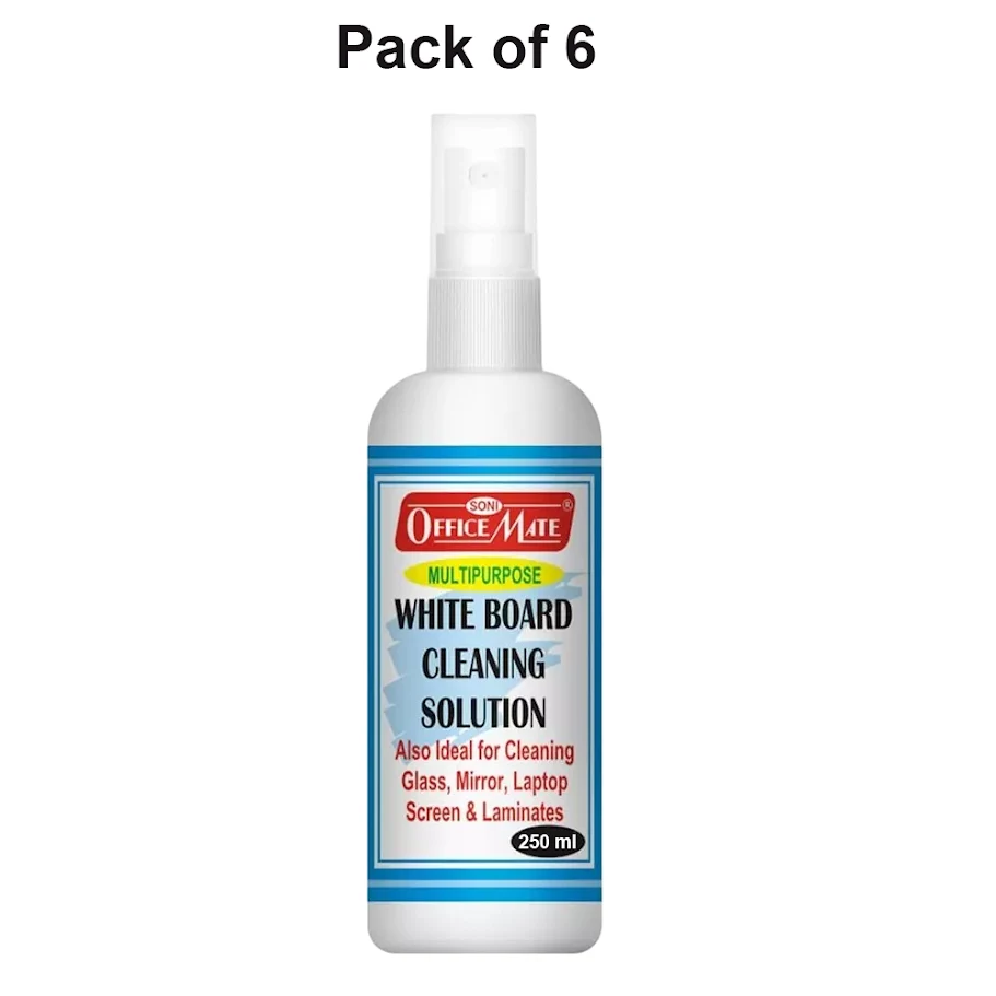 Soni Office Mate 250 ml Whiteboard Cleaning Solution Ecofriendly Powerful Ink Remover Spray Bottle (Pack of 6)