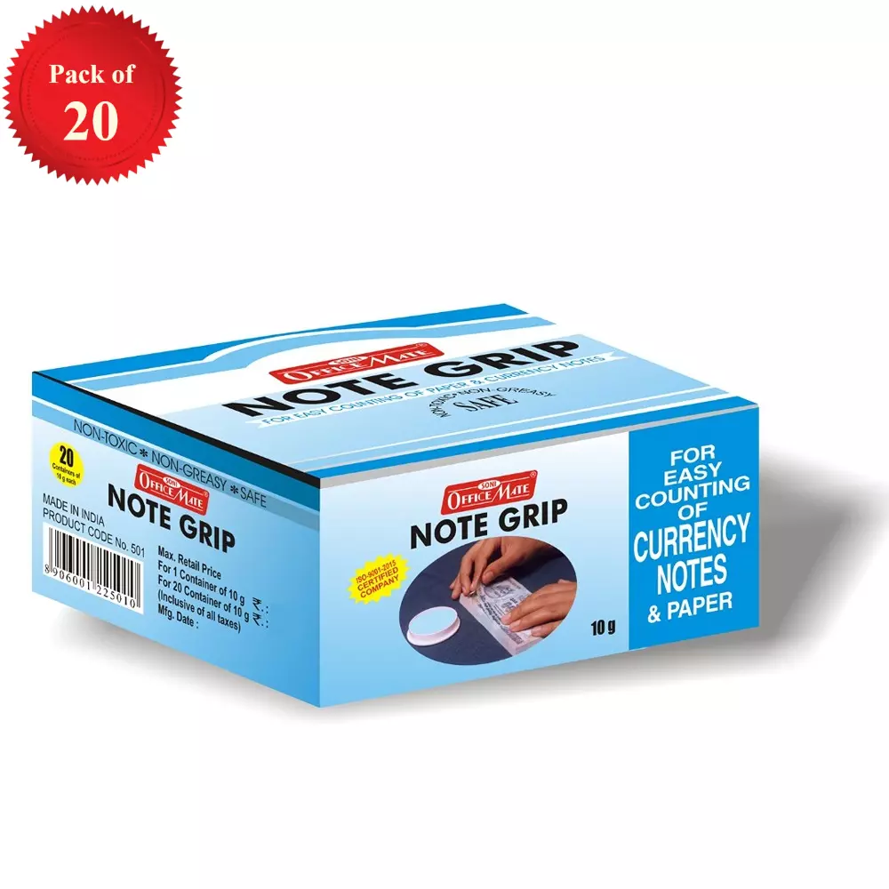 Soni Office Mate 10 g Note Grip Long Lasting Hold, Non-Toxic and Mess Free for Cashiers, Bankers & Retail Use (Pack of 20)