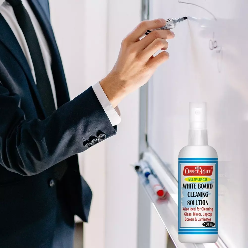 Soni Office Mate 100 ml Whiteboard Cleaning Solution Eco-Friendly Non Toxic and Powerful Stain Remover Spray Bottle for Whiteboards, Glass & More