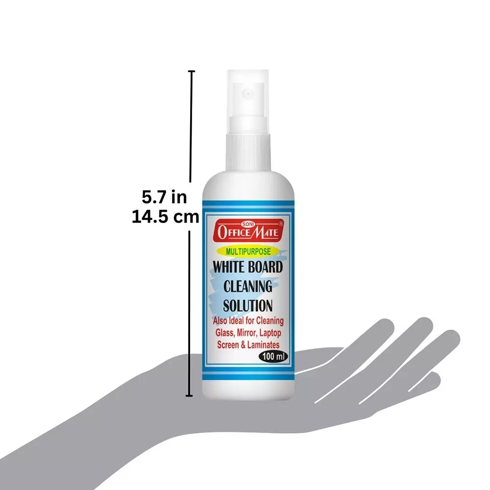 Soni Office Mate 100 ml Whiteboard Cleaning Solution Eco-Friendly Non Toxic and Powerful Stain Remover Spray Bottle for Whiteboards, Glass & More
