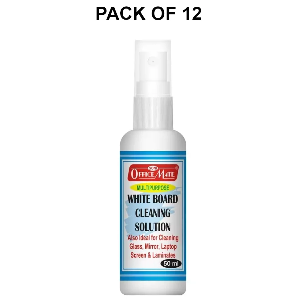 Soni Office Mate 50 ml Whiteboard Cleaning Solution Ecofriendly Powerful Ink Remover Spray Bottle (Pack of 12)