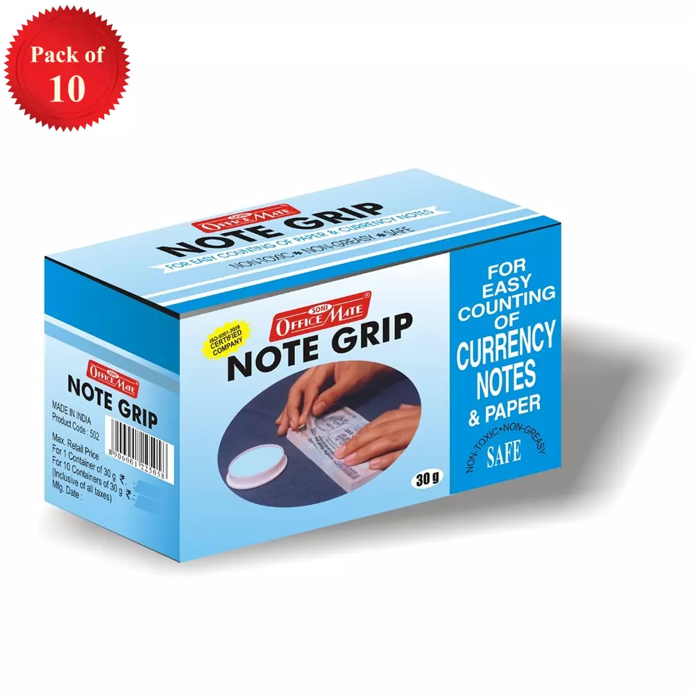 Soni Office Mate 30 g Note Grip Long Lasting Hold, Non-Toxic and Mess Free for Cashiers, Bankers & Retail Use (Pack of 10)
