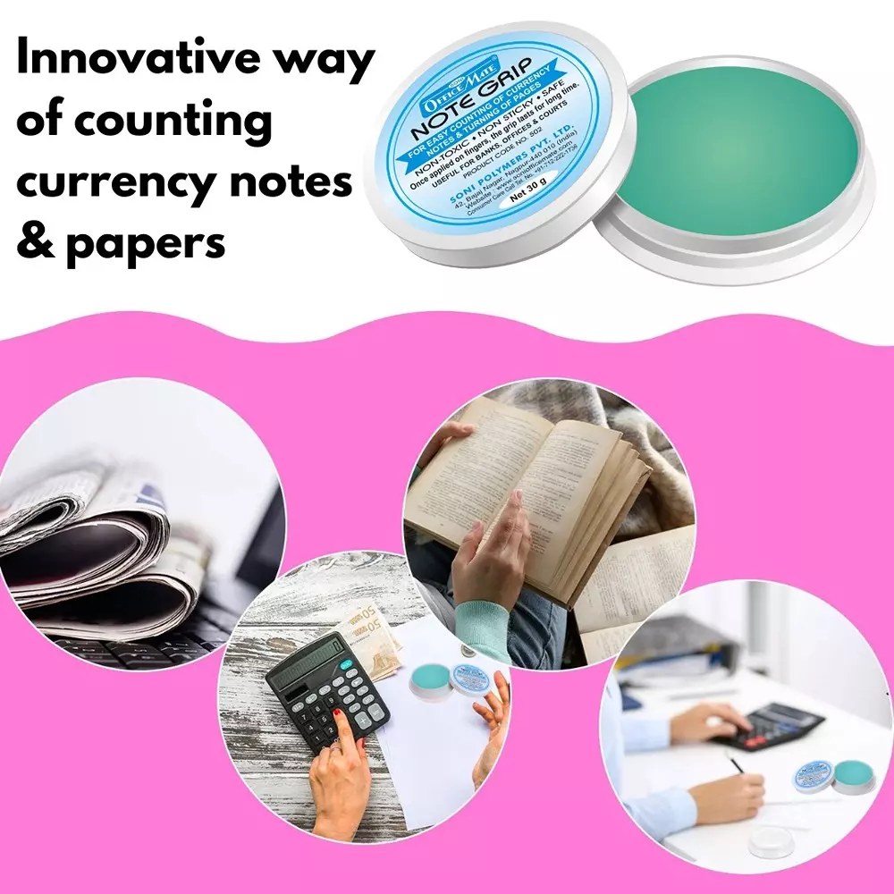 Soni Office Mate 30 g Note Grip Long Lasting Hold, Non-Toxic and Mess Free for Cashiers, Bankers & Retail Use (Pack of 10)