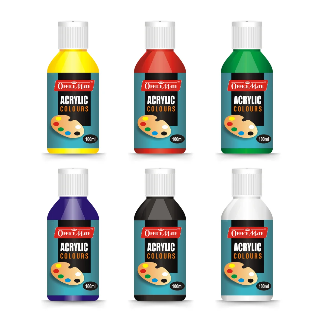 Soni Office Mate 100 ml Acrylic Paint Color Water-Based, Fast Drying for Canvas, Wood, Plastic & More (Pack of 6)