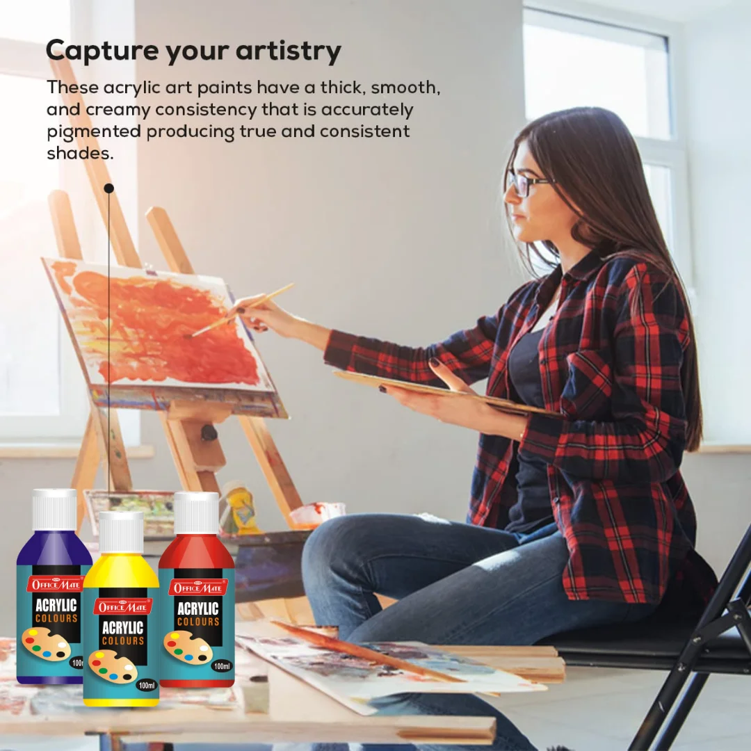 Soni Office Mate 100 ml Acrylic Paint Color Water-Based, Fast Drying for Canvas, Wood, Plastic & More (Pack of 6)