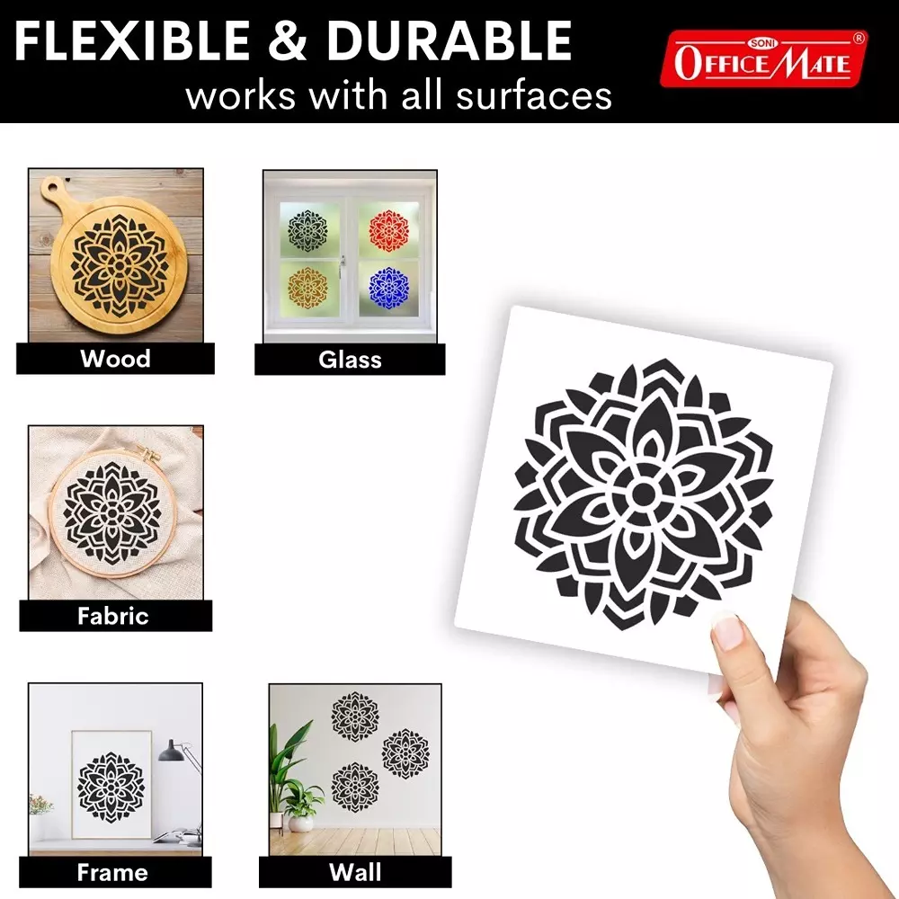 Soni Office Mate Precision Cut Stencil 8x8 inch (203.2x203.2 mm) Mandala Design Reusable & Eco-Friendly for DIY, Scrapbook & Wall Art
