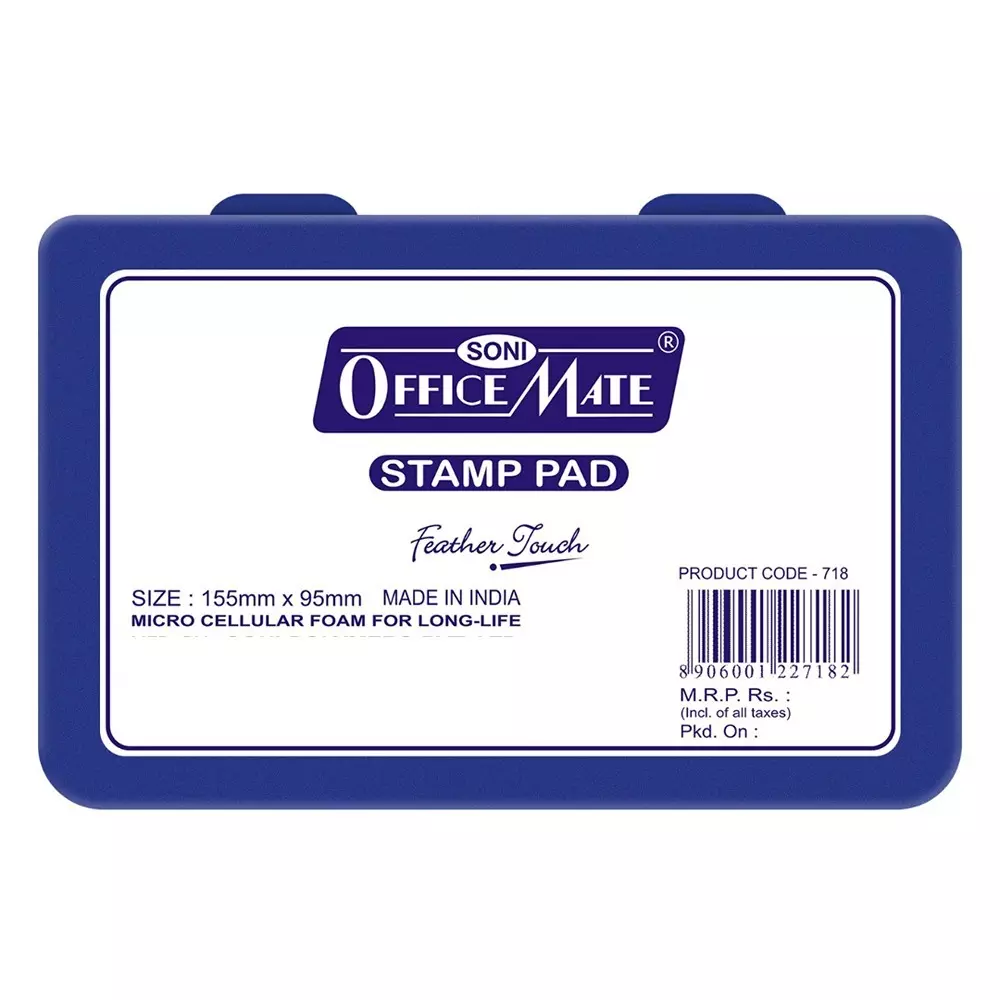 Soni Office Mate Large Stamp Pad - Blue, 155x95 mm Refillable and Durable Ideal for Office, School, Craft & DIY Use