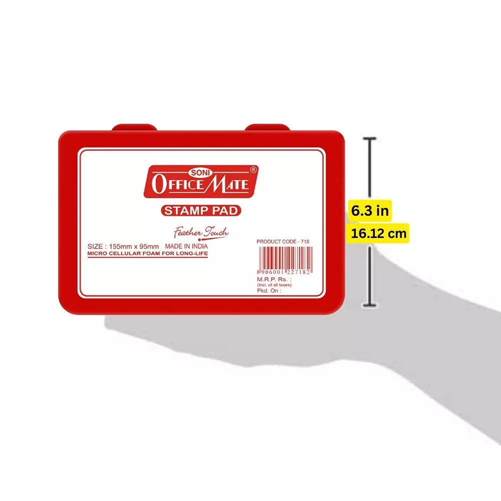 Soni Office Mate Large Stamp Pad - Red, 155x95 mm Refillable and Durable Ideal for Office, School, Craft & DIY Use