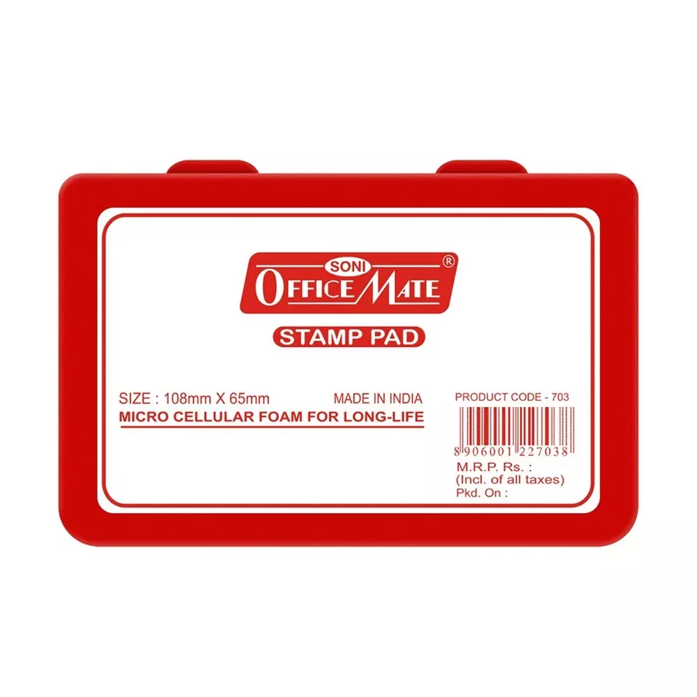 Soni Office Mate Medium Stamp Pad - Red, 108x65 mm Refillable and Durable Ideal for Office, School, Craft & DIY Use