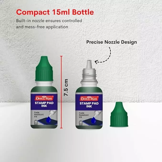 Soni OfficeMate Stamp Pad & Ink Combo 155x95 mm Stamp Pad Size Large 15 ml Green Ink Color for Office, College & Craft Use