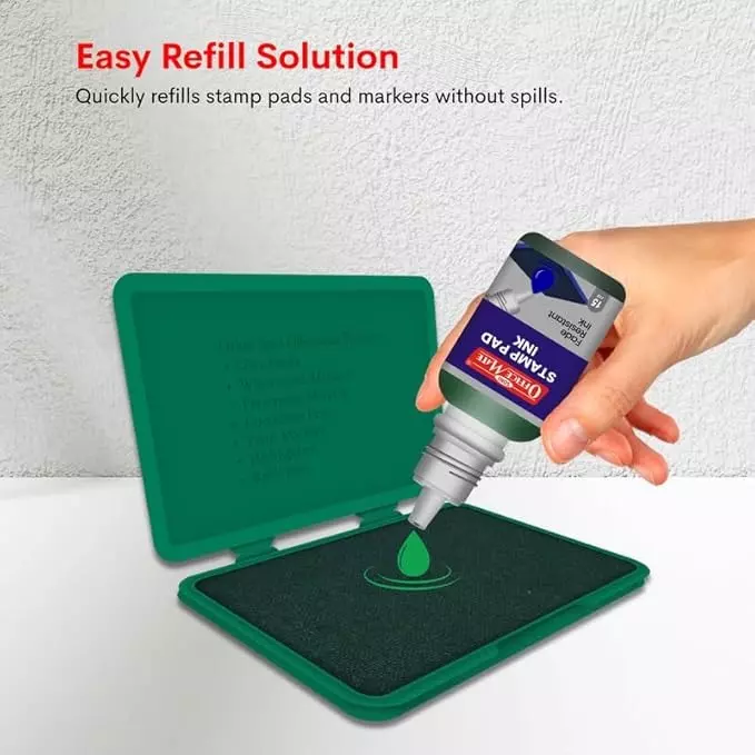 Soni OfficeMate Stamp Pad & Ink Combo 155x95 mm Stamp Pad Size Large 15 ml Green Ink Color for Office, College & Craft Use