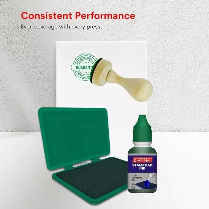 Soni OfficeMate Stamp Pad & Ink Combo 155x95 mm Stamp Pad Size Large 15 ml Green Ink Color for Office, College & Craft Use