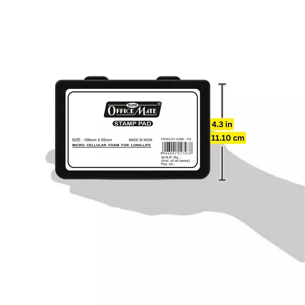Soni Office Mate Medium Stamp Pad 108x65 mm Refillable Design Crisp, Quick-Dry, Smudge-Free Ink for Office, School, Craft & DIY, Black (Pack of 3)