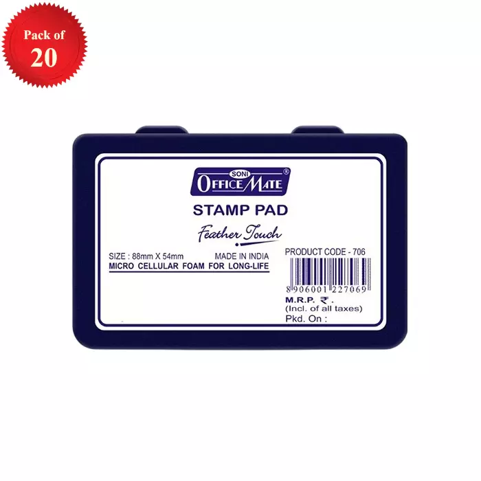 Soni Office Mate Small Stamp Pad 88x54 mm Refillable Design Crisp, Quick-Dry, Smudge-Free Ink for Office, School, Craft & DIY, Violet (Pack of 20)