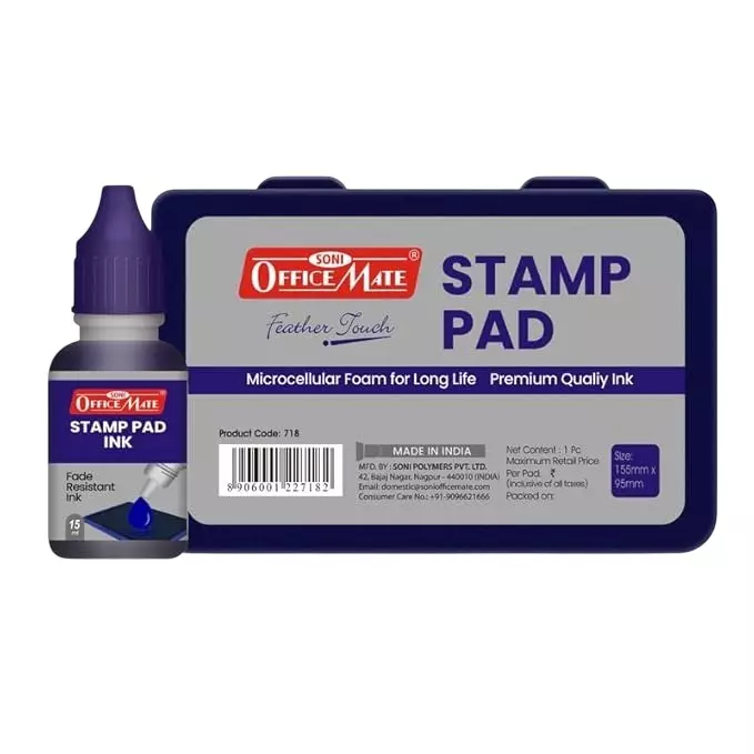 Soni OfficeMate Stamp Pad & Ink Combo 155x95 mm Stamp Pad Size Large 15 ml Violet Ink Color for Office, College & Craft Use