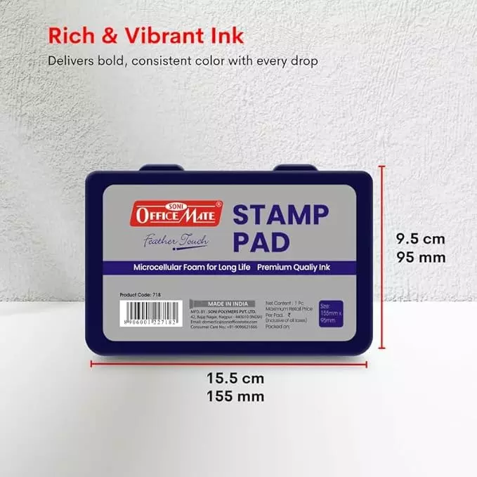Soni OfficeMate Stamp Pad & Ink Combo 155x95 mm Stamp Pad Size Large 15 ml Violet Ink Color for Office, College & Craft Use