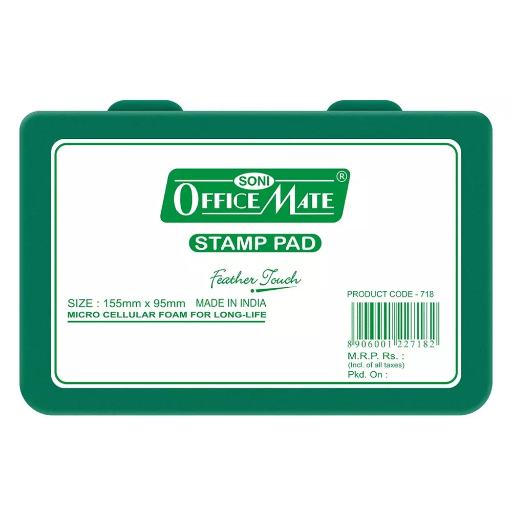 Soni Office Mate Large Stamp Pad 155x95 mm Refillable Design Crisp, Quick-Dry, Smudge-Free Ink for Office, School, Craft & DIY, Green (Pack of 5)