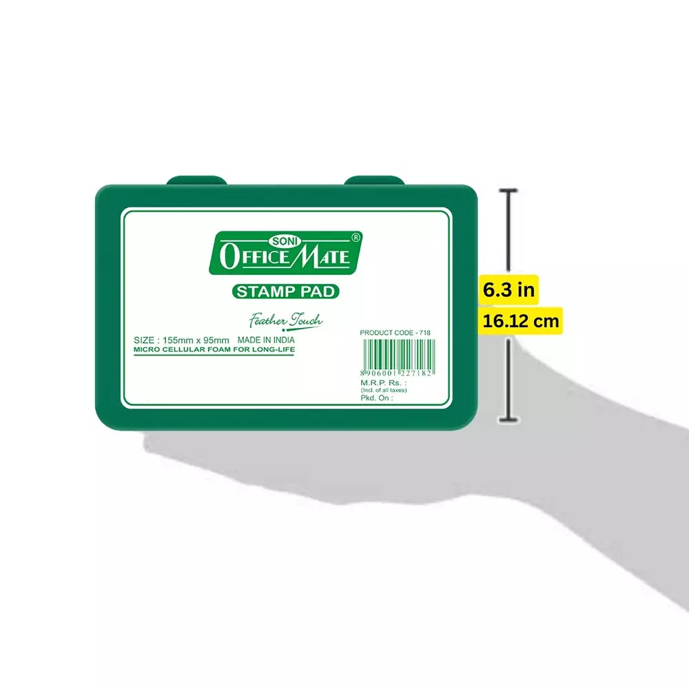 Soni Office Mate Large Stamp Pad 155x95 mm Refillable Design Crisp, Quick-Dry, Smudge-Free Ink for Office, School, Craft & DIY, Green (Pack of 5)