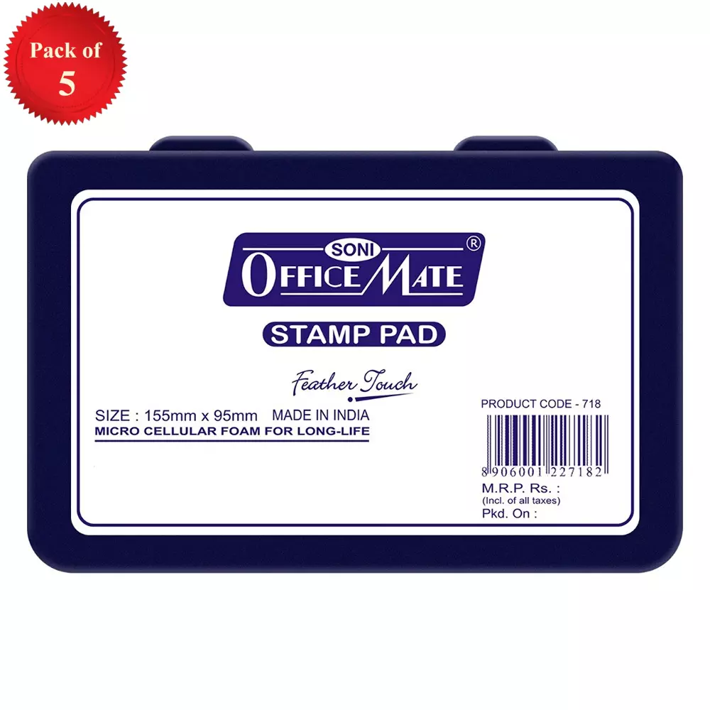 Soni Office Mate Large Stamp Pad 155x95 mm Refillable Design Crisp, Quick-Dry, Smudge-Free Ink for Office, School, Craft & DIY, Violet (Pack of 5)