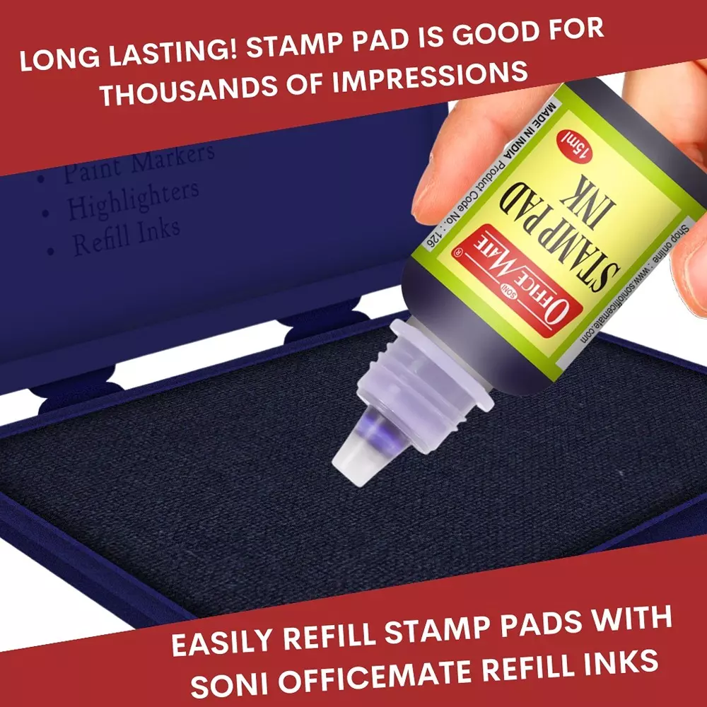 Soni Office Mate Large Stamp Pad 155x95 mm Refillable Design Crisp, Quick-Dry, Smudge-Free Ink for Office, School, Craft & DIY, Violet (Pack of 5)