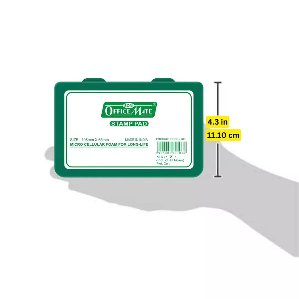 Soni Office Mate Medium Stamp Pad 108x65 mm Refillable Design Crisp, Quick-Dry, Smudge-Free Ink for Office, School, Craft & DIY, Green (Pack of 3)