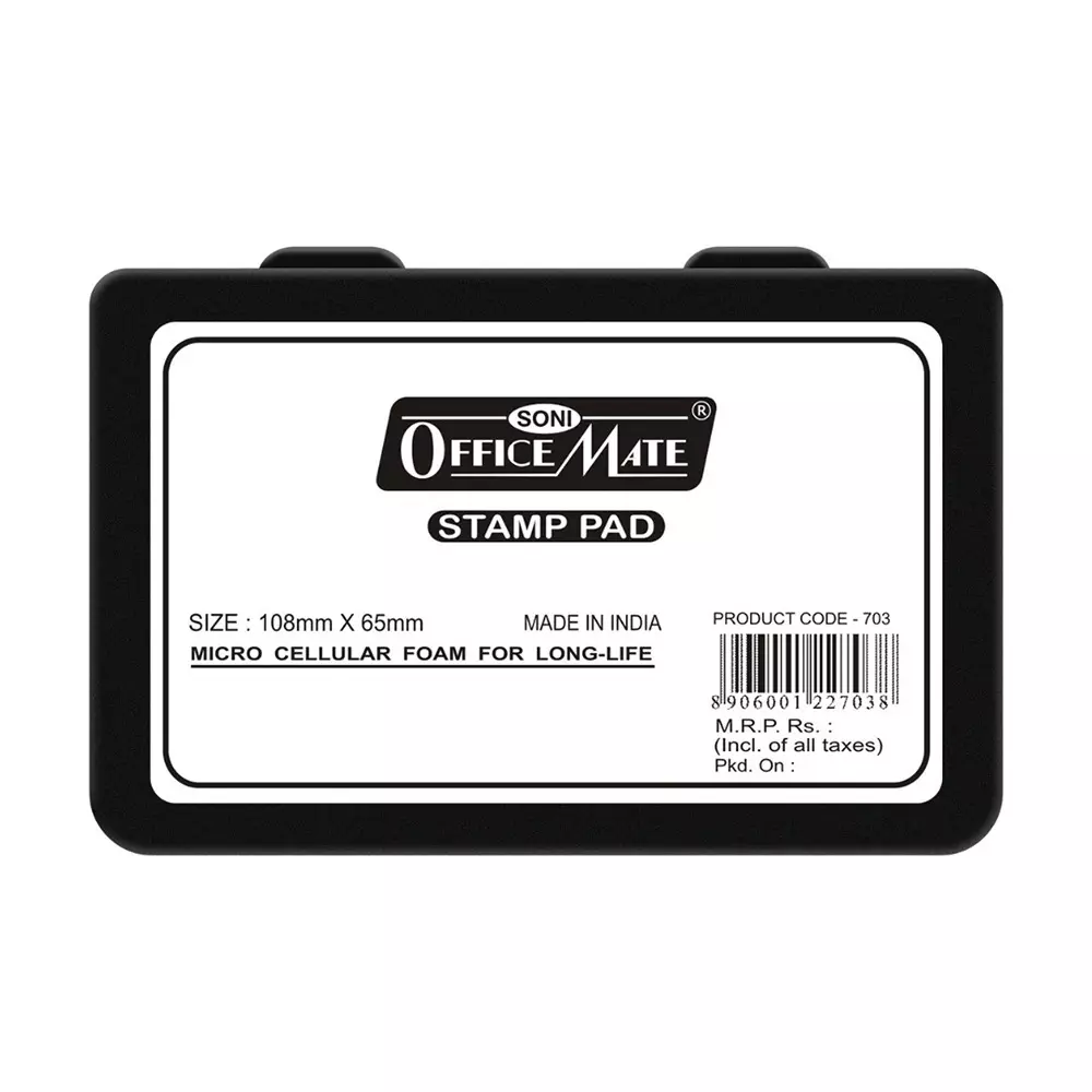 Soni Office Mate Medium Stamp Pad - Black, 108x65 mm Refillable and Durable Ideal for Office, School, Craft & DIY Use