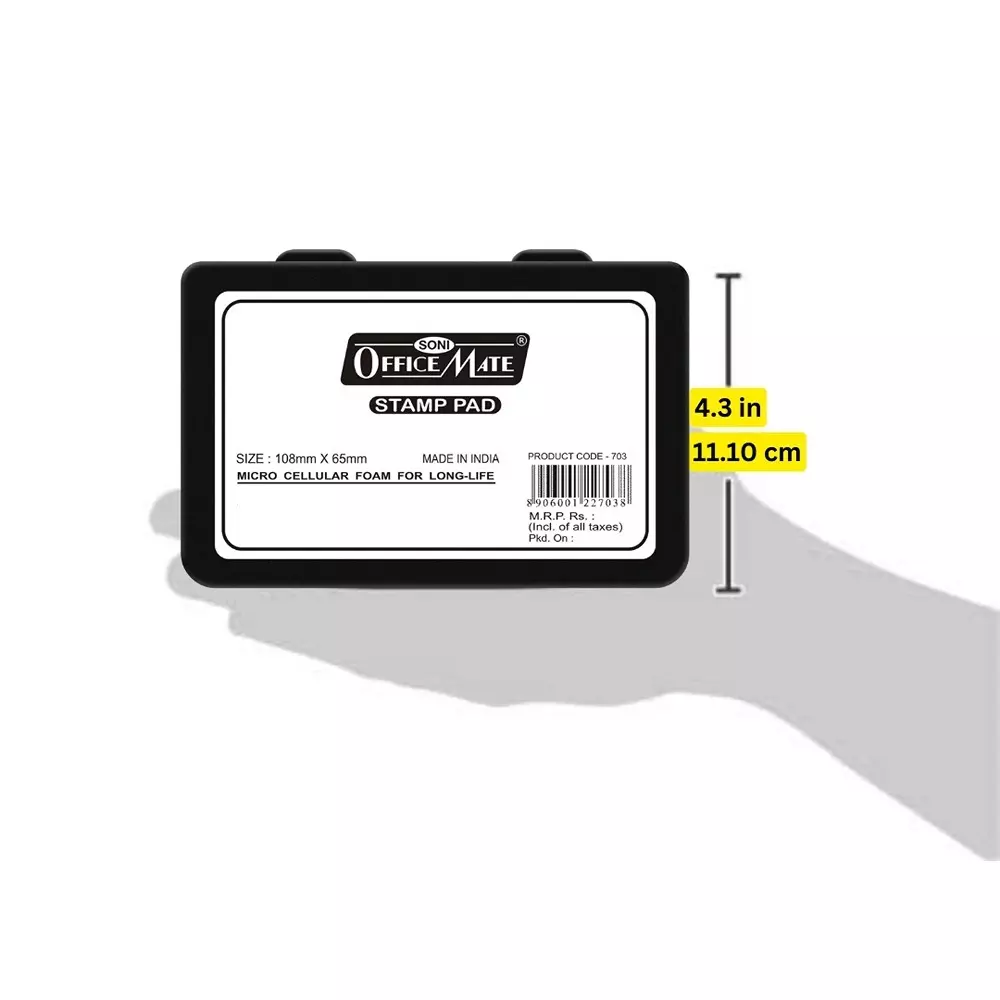 Soni Office Mate Medium Stamp Pad - Black, 108x65 mm Refillable and Durable Ideal for Office, School, Craft & DIY Use