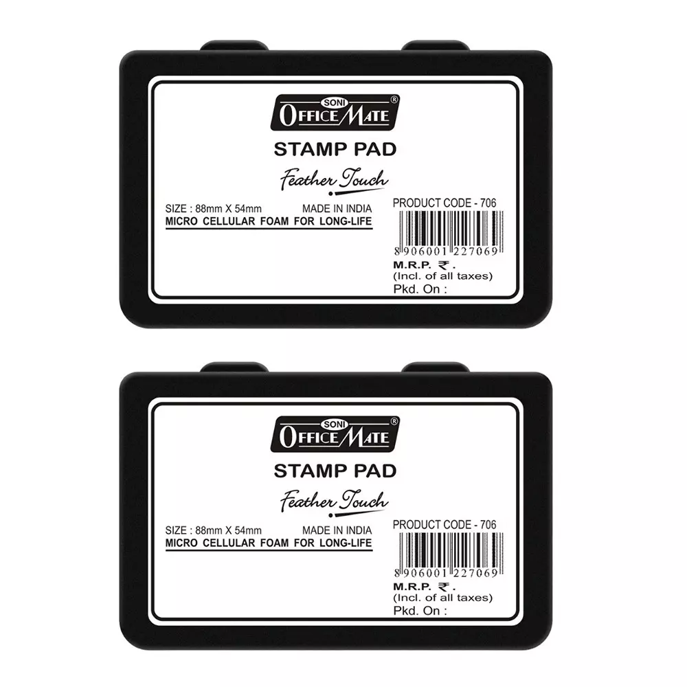 Soni Office Mate Small Stamp Pad - Black, 88x54 mm Refillable and Durable Ideal for Office, School, Craft & DIY Use (Pack of 2)