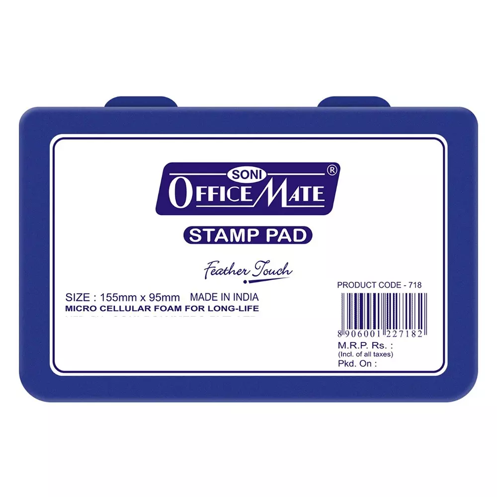 Soni Office Mate Large Stamp Pad 155x95 mm Refillable Design Crisp, Quick-Dry, Smudge-Free Ink for Office, School, Craft & DIY, Blue (Pack of 5)