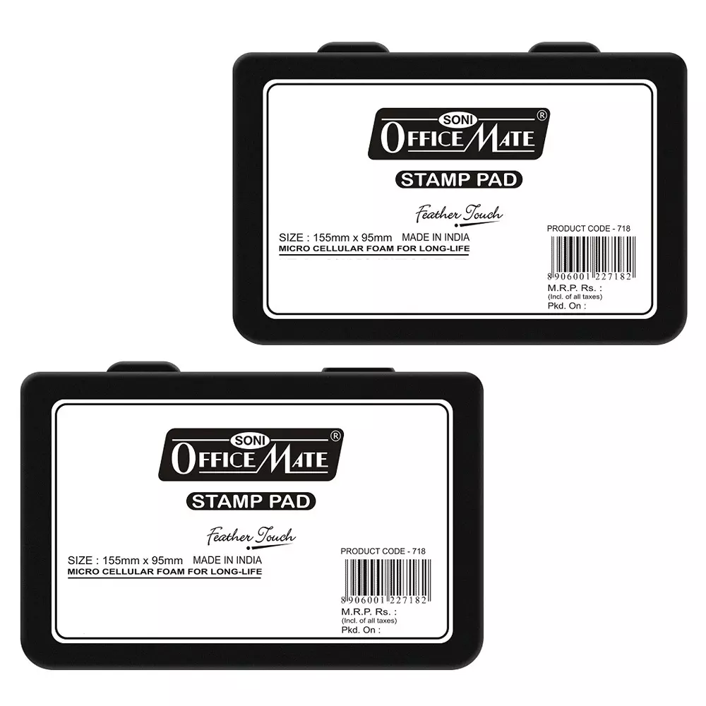 Soni Office Mate Large Stamp Pad 155x95 mm Refillable Design Crisp, Quick-Dry, Smudge-Free Ink for Office, School, Craft & DIY, Black (Pack of 2)