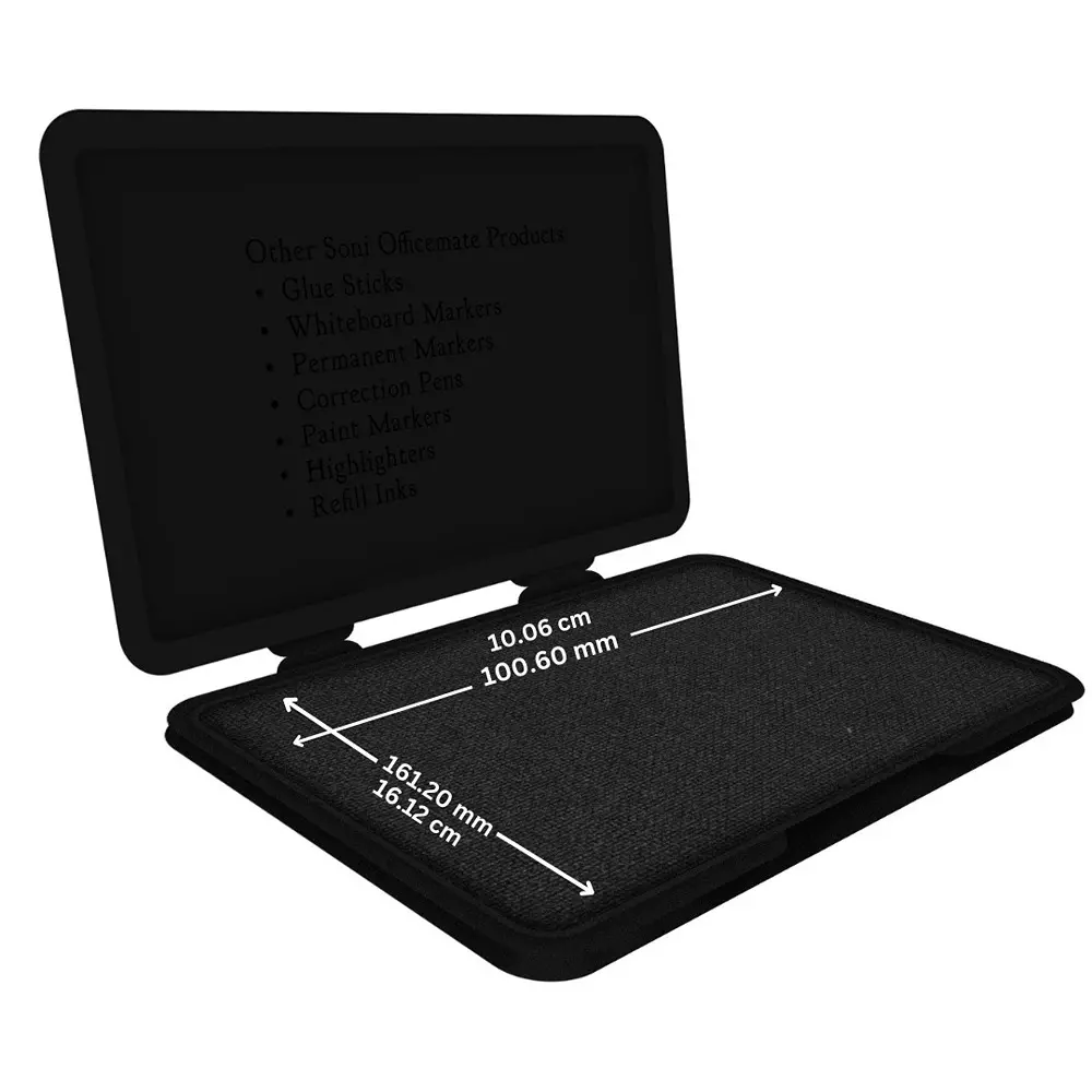 Soni Office Mate Large Stamp Pad 155x95 mm Refillable Design Crisp, Quick-Dry, Smudge-Free Ink for Office, School, Craft & DIY, Black (Pack of 2)