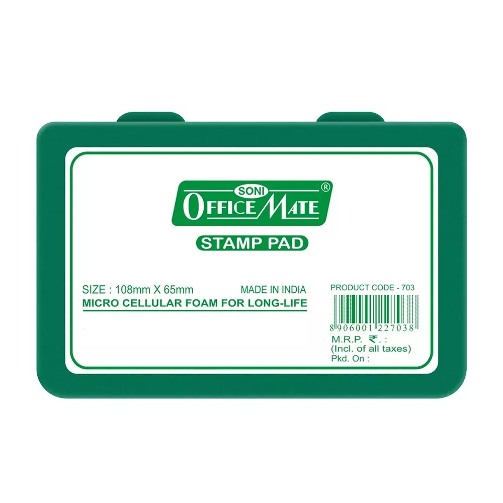 Soni Office Mate Medium Stamp Pad - Green, 108x65 mm Refillable and Durable Ideal for Office, School, Craft & DIY Use