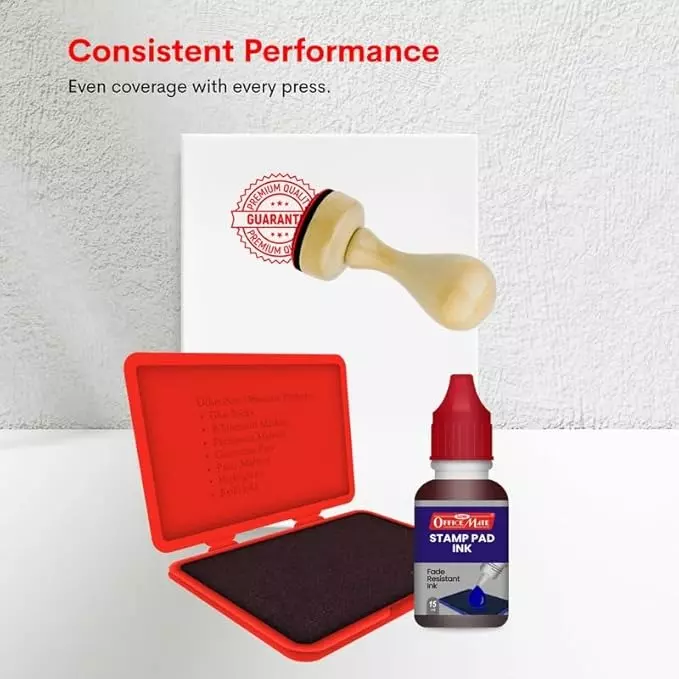 Soni OfficeMate Stamp Pad & Ink Combo 155x95 mm Stamp Pad Size Large 15 ml Red Ink Color for Office, College & Craft Use