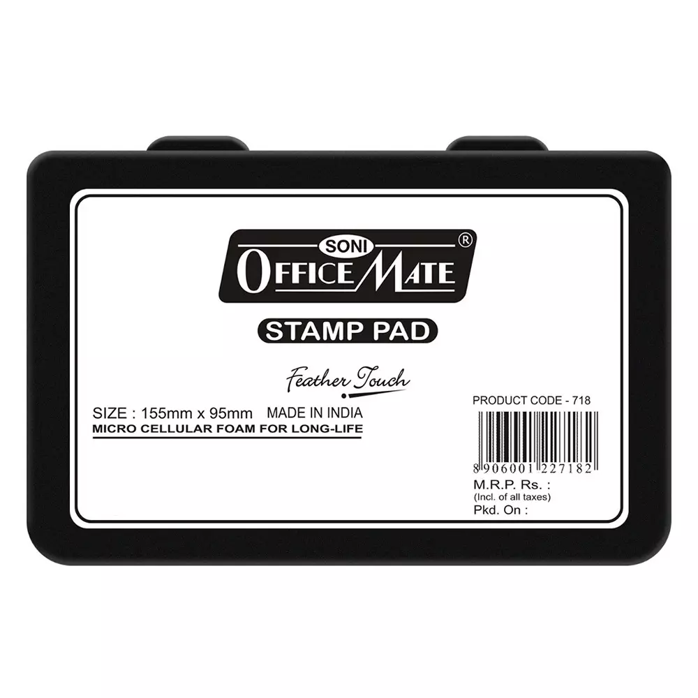 Soni Office Mate Large Stamp Pad 155x95 mm Refillable Design Crisp, Quick-Dry, Smudge-Free Ink for Office, School, Craft & DIY, Black (Pack of 5)