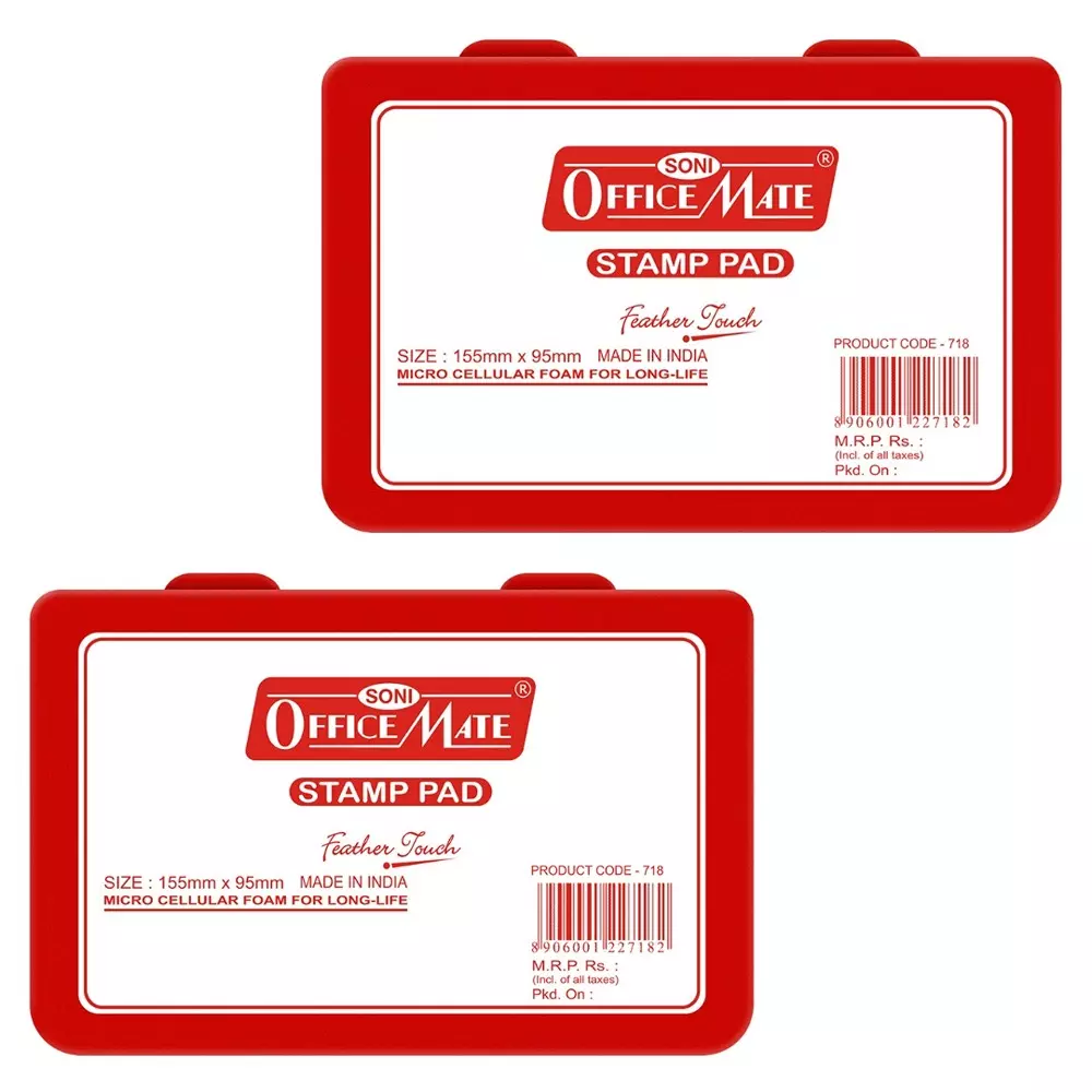 Soni Office Mate Large Stamp Pad 155x95 mm Refillable Design Crisp, Quick-Dry, Smudge-Free Ink for Office, School, Craft & DIY, Red (Pack of 2)