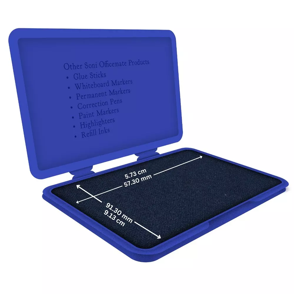 Soni Office Mate Stamp Pad 88x54 mm Refillable Design Crisp, Quick-Dry, Smudge-Free Ink for Office, School, Craft & DIY, Blue (Pack of 4)