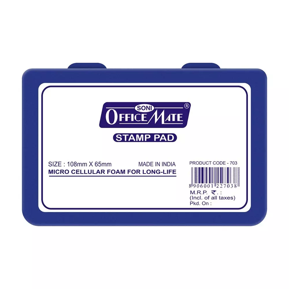 Soni Office Mate Medium Stamp Pad - Blue, 108x65 mm Refillable and Durable Ideal for Office, School, Craft & DIY Use