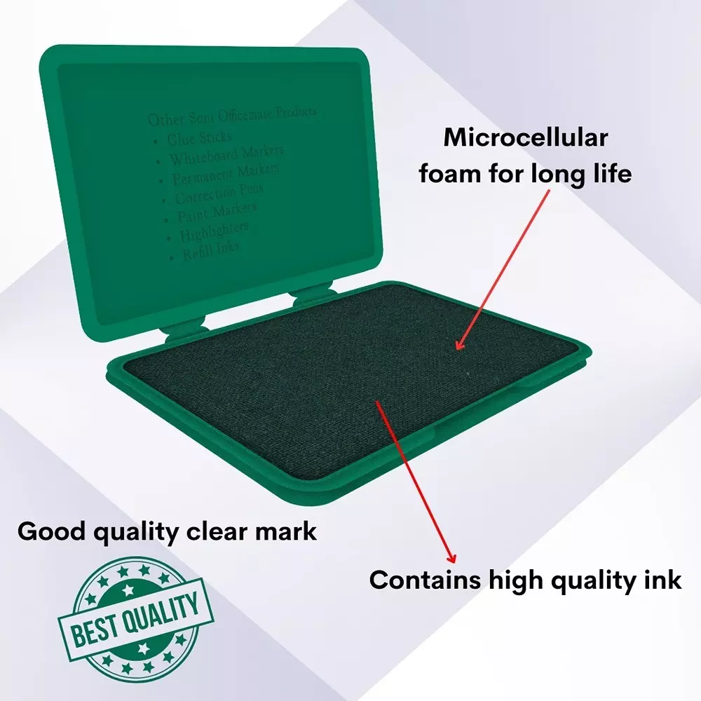 Soni Office Mate Small Stamp Pad - Green, 88x54 mm Refillable and Durable Ideal for Office, School, Craft & DIY Use (Pack of 2)