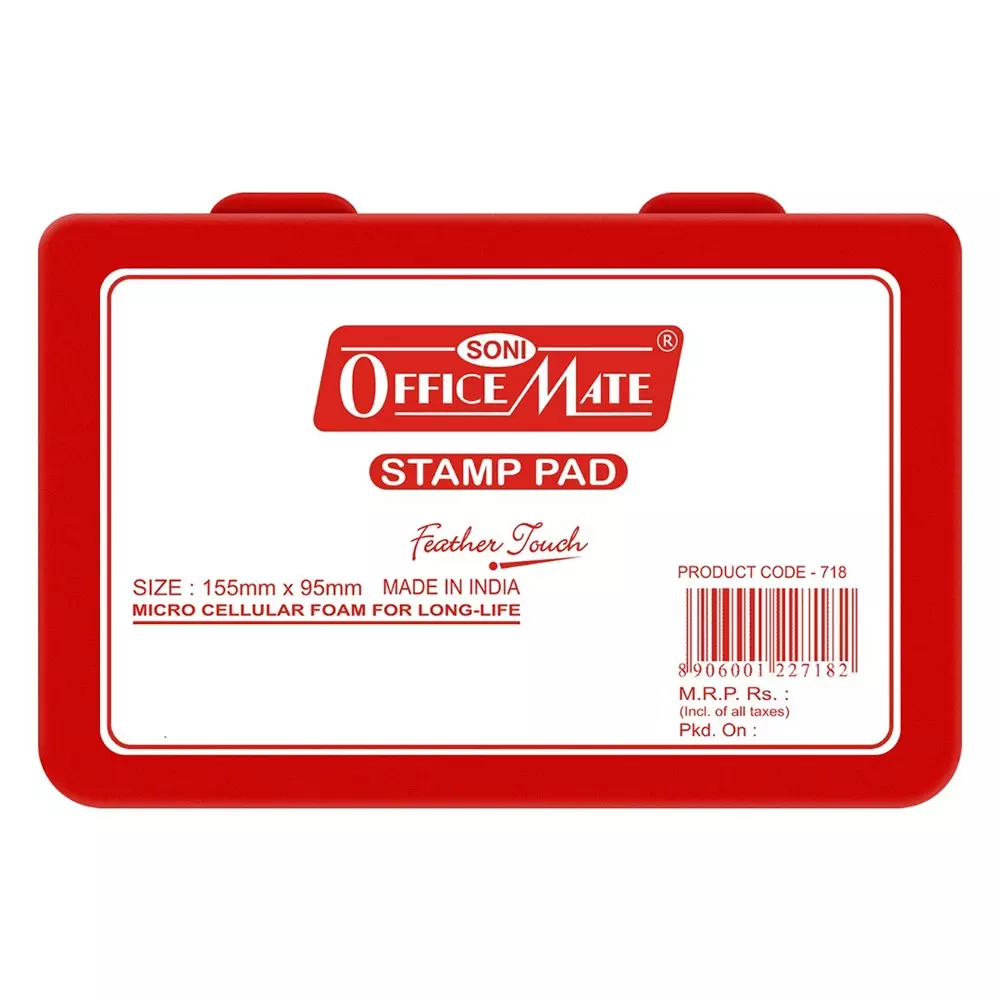 Soni Office Mate Large Stamp Pad 155x95 mm Refillable Design Crisp, Quick-Dry, Smudge-Free Ink for Office, School, Craft & DIY, Red (Pack of 5)