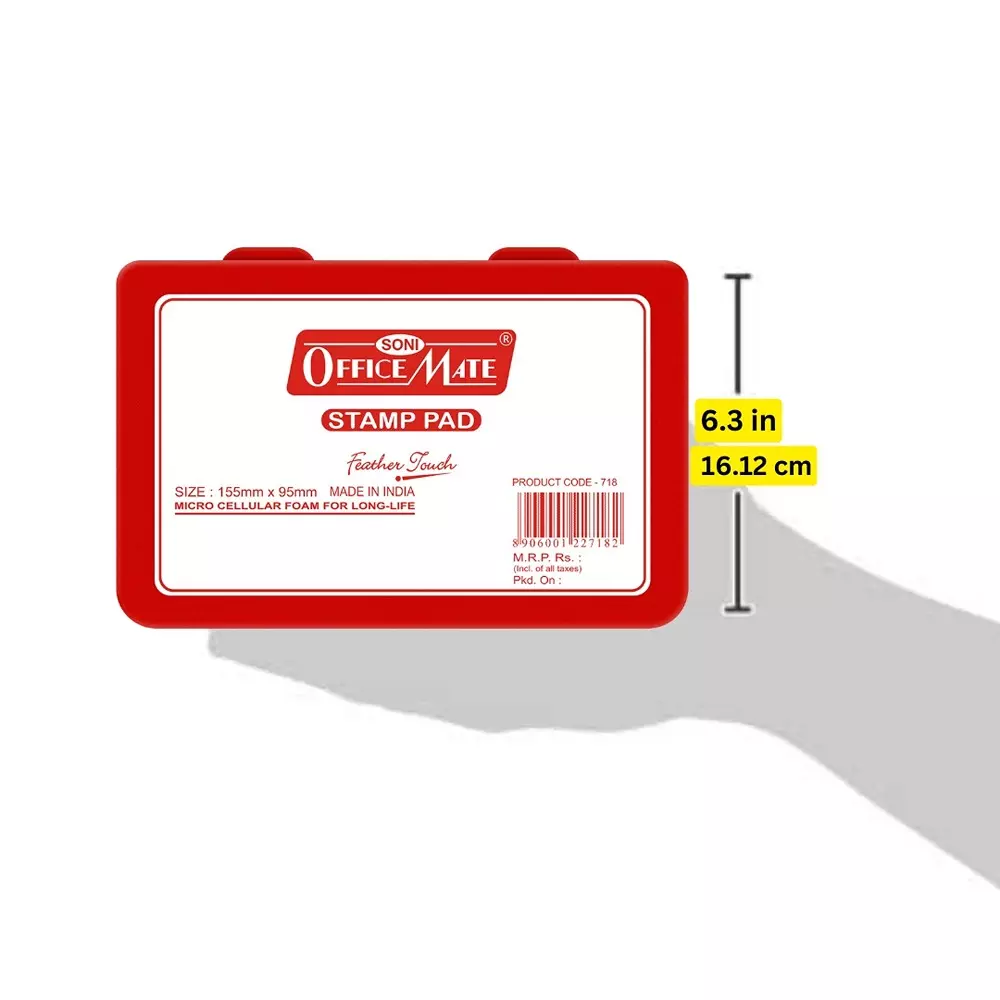 Soni Office Mate Large Stamp Pad 155x95 mm Refillable Design Crisp, Quick-Dry, Smudge-Free Ink for Office, School, Craft & DIY, Red (Pack of 5)