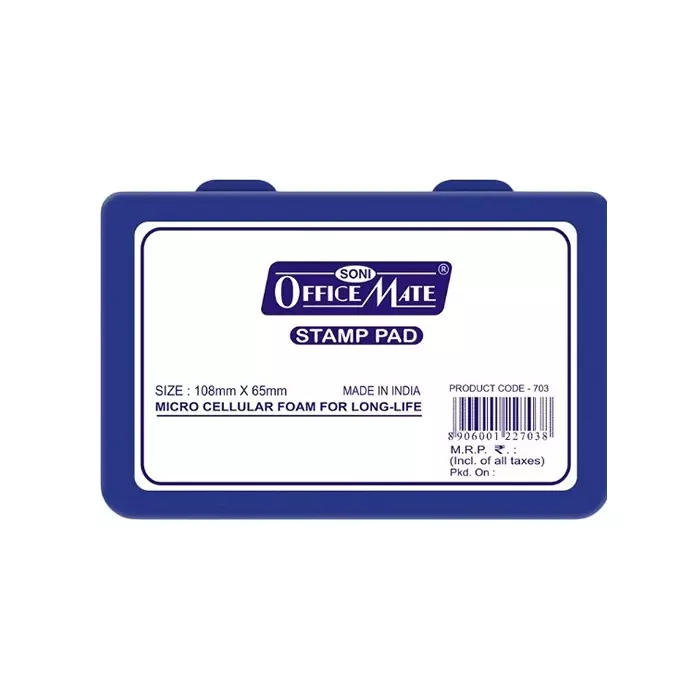 Soni Office Mate Medium Stamp Pad 108x65 mm Refillable Design Crisp, Quick-Dry, Smudge-Free Ink for Office, School, Craft & DIY, Blue (Pack of 10)