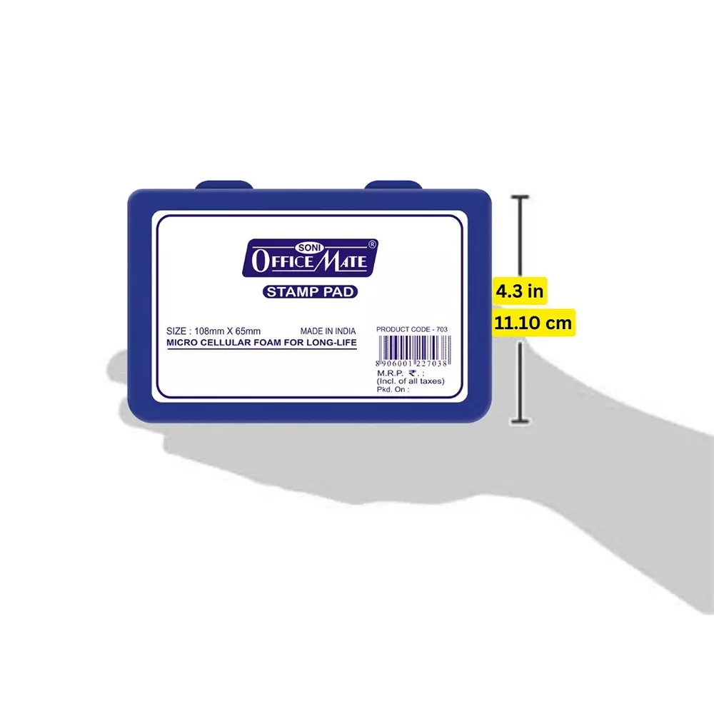 Soni Office Mate Medium Stamp Pad 108x65 mm Refillable Design Crisp, Quick-Dry, Smudge-Free Ink for Office, School, Craft & DIY, Blue (Pack of 10)