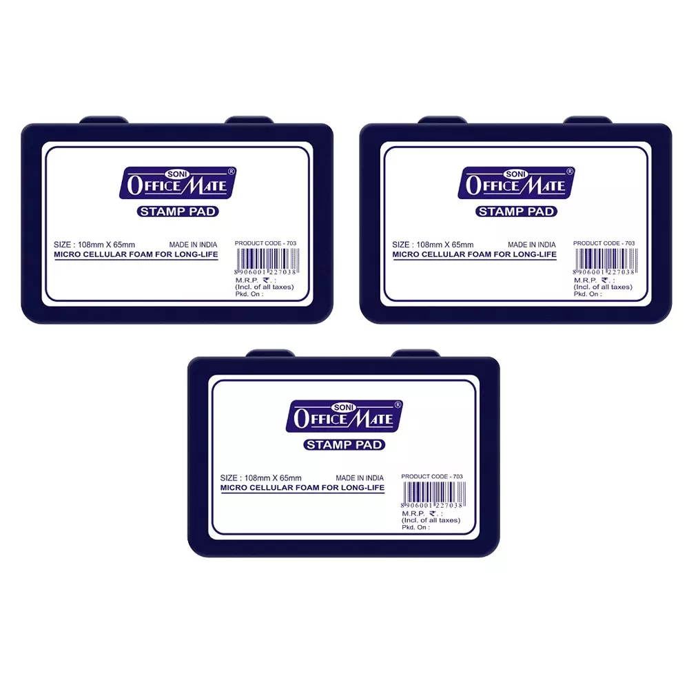 Soni Office Mate Medium Stamp Pad 108x65 mm Refillable Design Crisp, Quick-Dry, Smudge-Free Ink for Office, School, Craft & DIY, Violet (Pack of 3)
