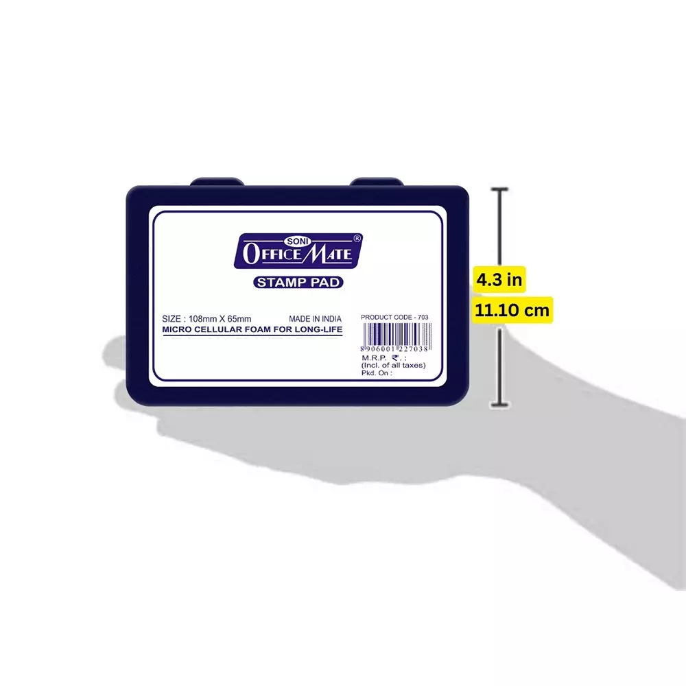 Soni Office Mate Medium Stamp Pad 108x65 mm Refillable Design Crisp, Quick-Dry, Smudge-Free Ink for Office, School, Craft & DIY, Violet (Pack of 3)