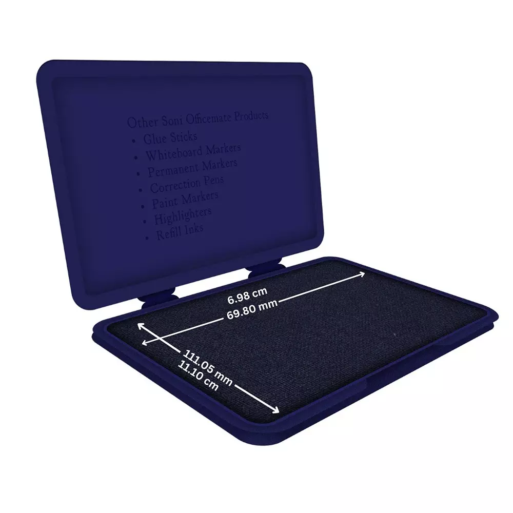 Soni Office Mate Medium Stamp Pad 108x65 mm Refillable Design Crisp, Quick-Dry, Smudge-Free Ink for Office, School, Craft & DIY, Violet (Pack of 3)