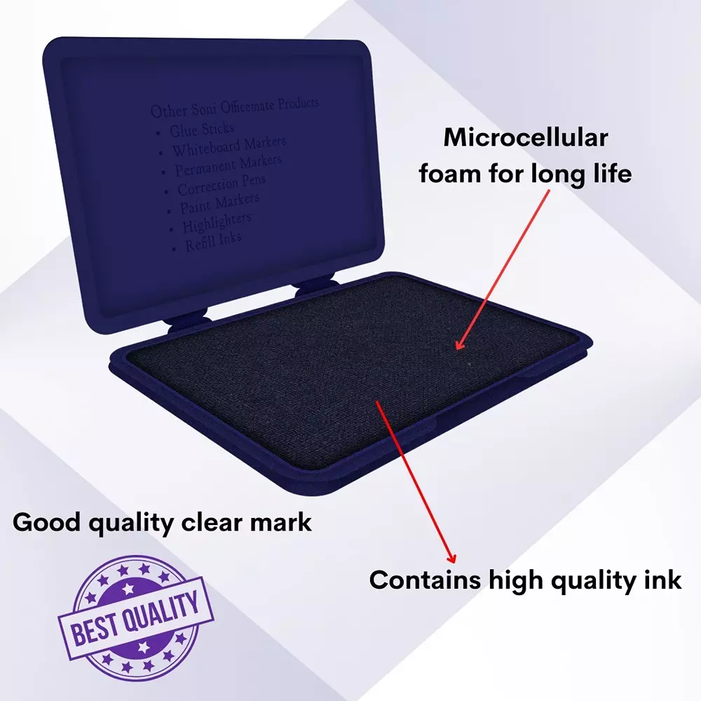 Soni Office Mate Medium Stamp Pad 108x65 mm Refillable Design Crisp, Quick-Dry, Smudge-Free Ink for Office, School, Craft & DIY, Violet (Pack of 3)